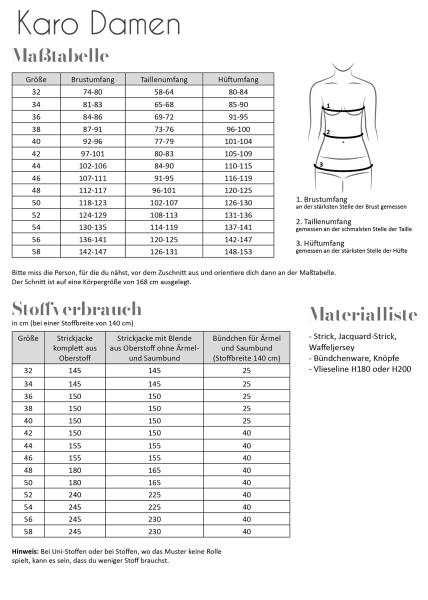 Papierschnittmuster Damenstrickjacke Karo, Fadenkäfer